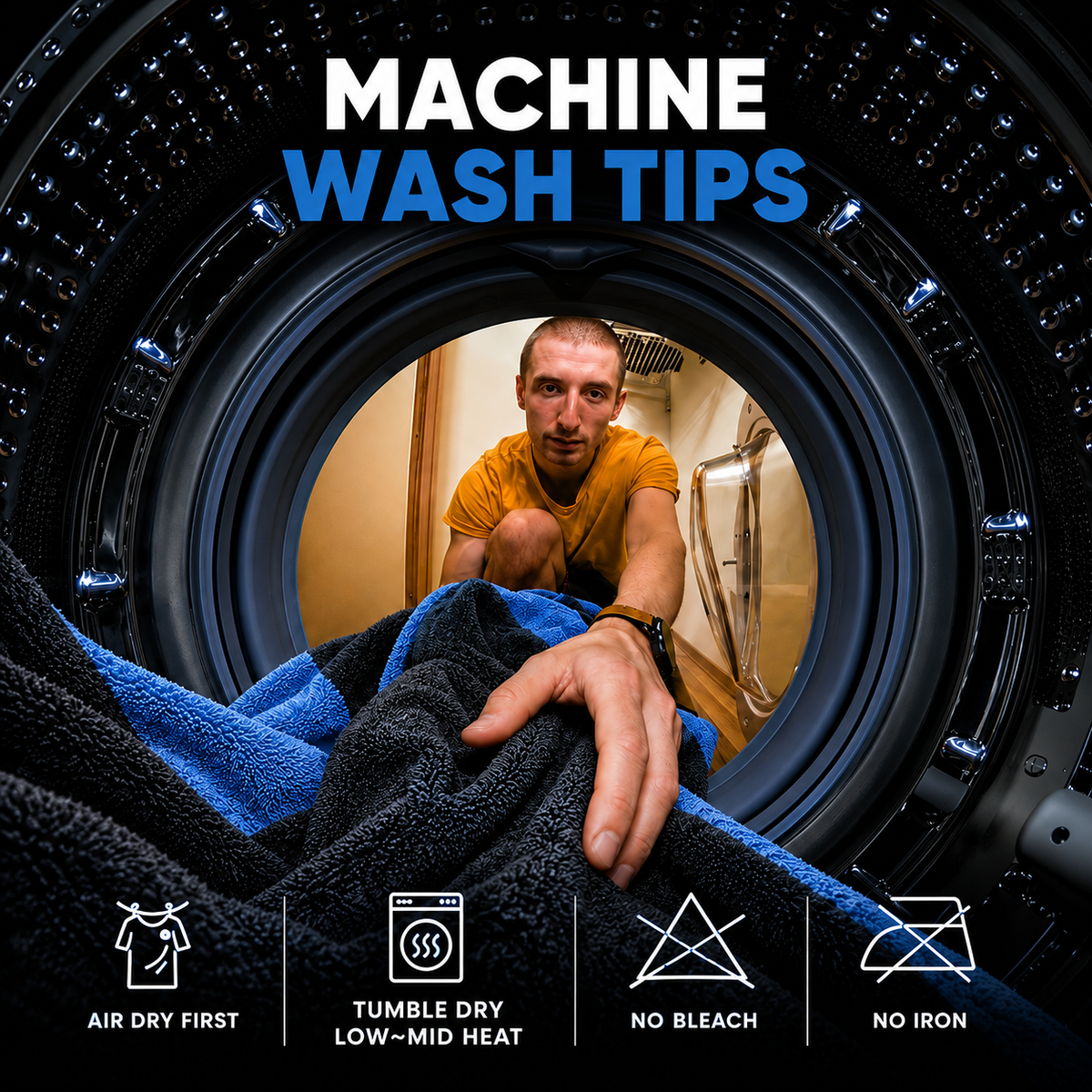 NEATLY XL Pro — 1300GSM Twisted-Loop Car Drying Towel, 36"×28", 940g Heavyweight, 6× More Absorbent, Lint-Free, Zero Water Spots (Black/Blue) - Photo 2