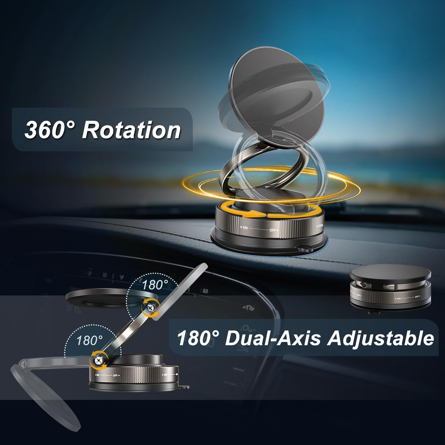 360° Rotatable Magnetic Car Phone Holder — 89 LBS Heavy Duty Suction Cup, 2600gf Magnet, Foldable Universal Mount for Dashboard & Windshield - Photo 2