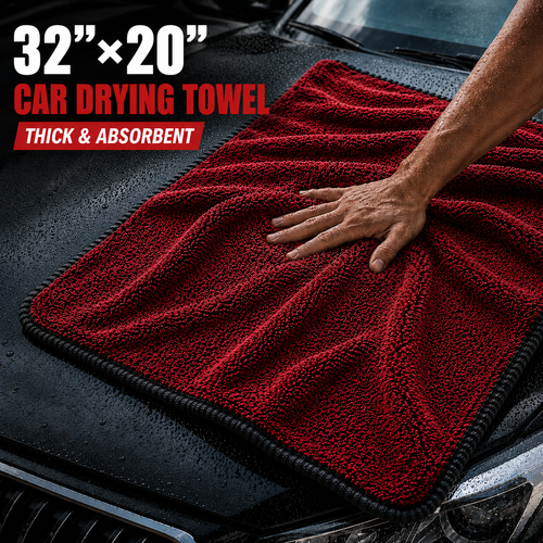 NEATLY L-Classic — 1300GSM Korean Microfiber Drying Towel, 32"×20", Edgeless Satin Border, Compact & Lightweight, Black/Red - Photo 1