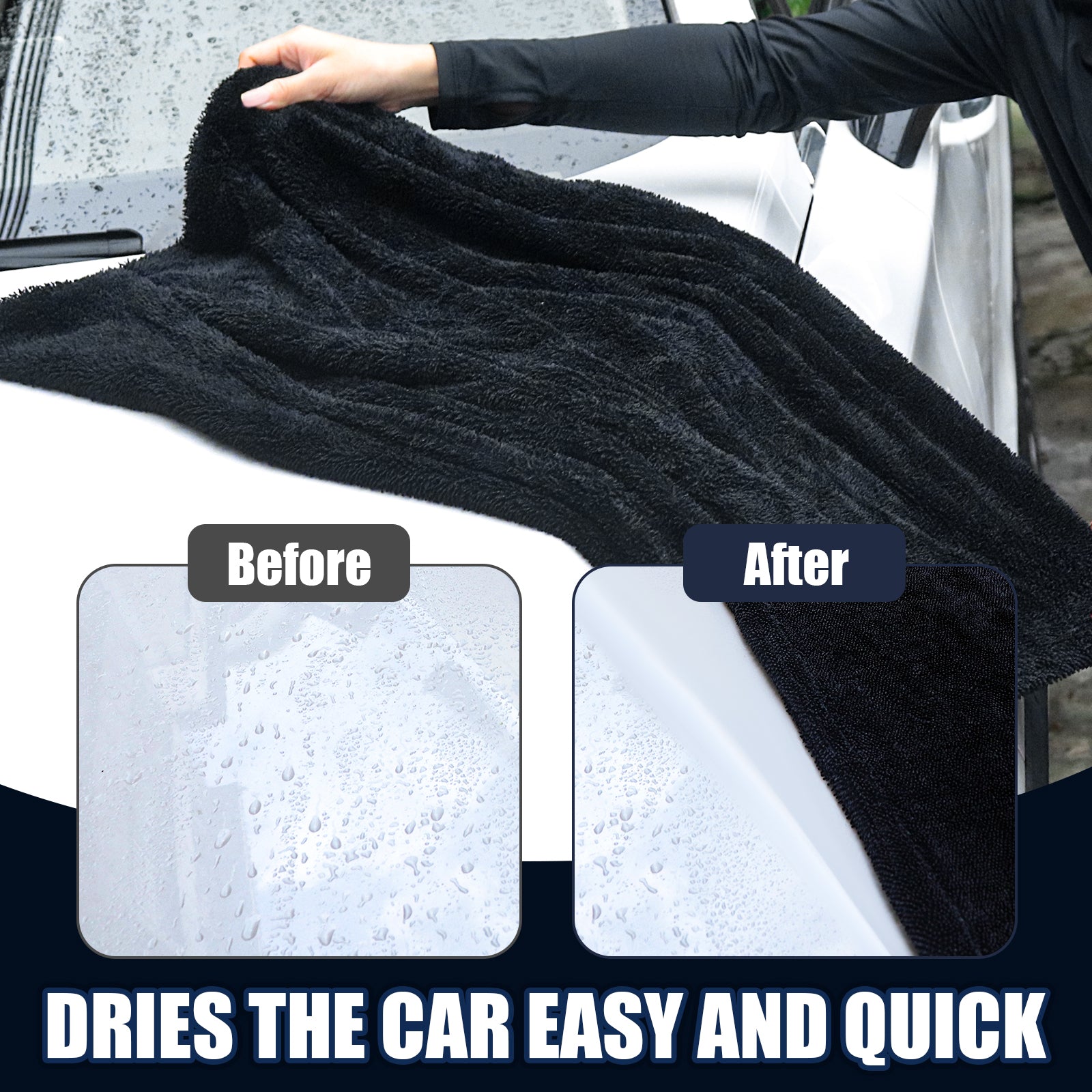NEATLY XL Pro Car Drying Towel — Black 1300GSM Microfiber (36"×28")