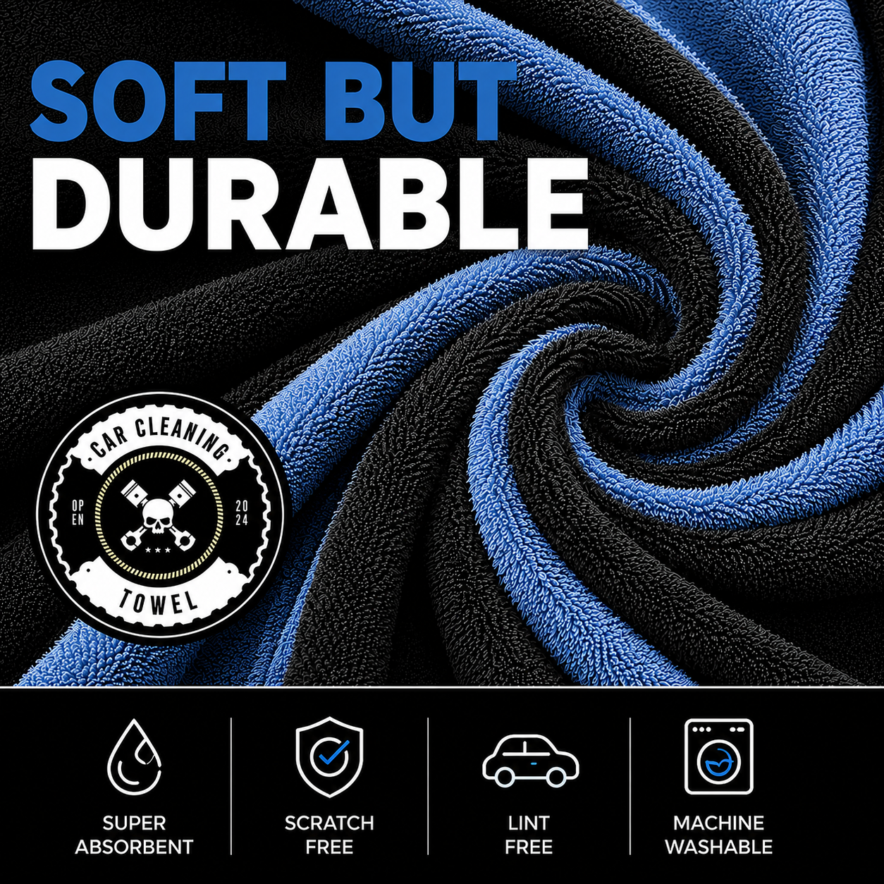 NEATLY XL Pro — 1300GSM Twisted-Loop Car Drying Towel, 36"×28", 820g Heavyweight, 6× More Absorbent, Lint-Free, Zero Water Spots (Black/Blue) - Photo 7
