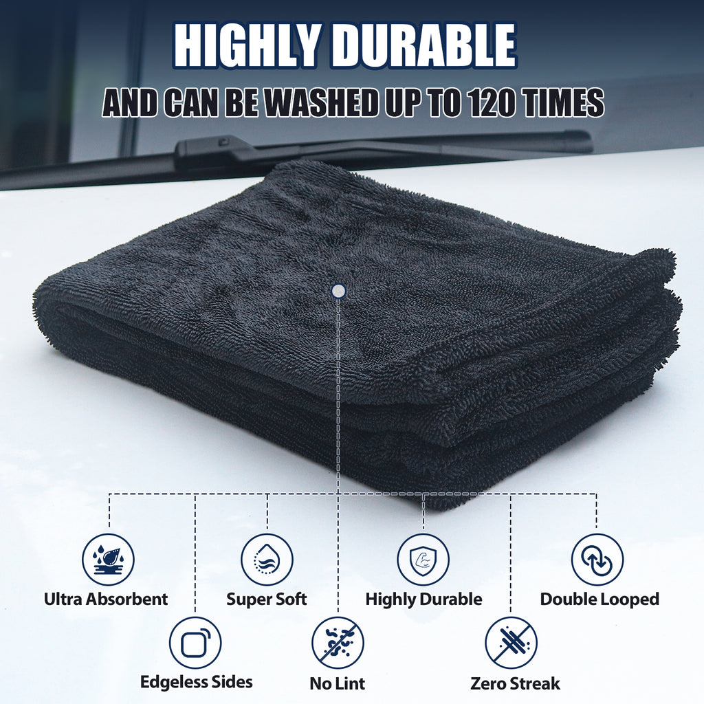 NEATLY XL Pro Car Drying Towel — Black 1300GSM Microfiber (36"×28")