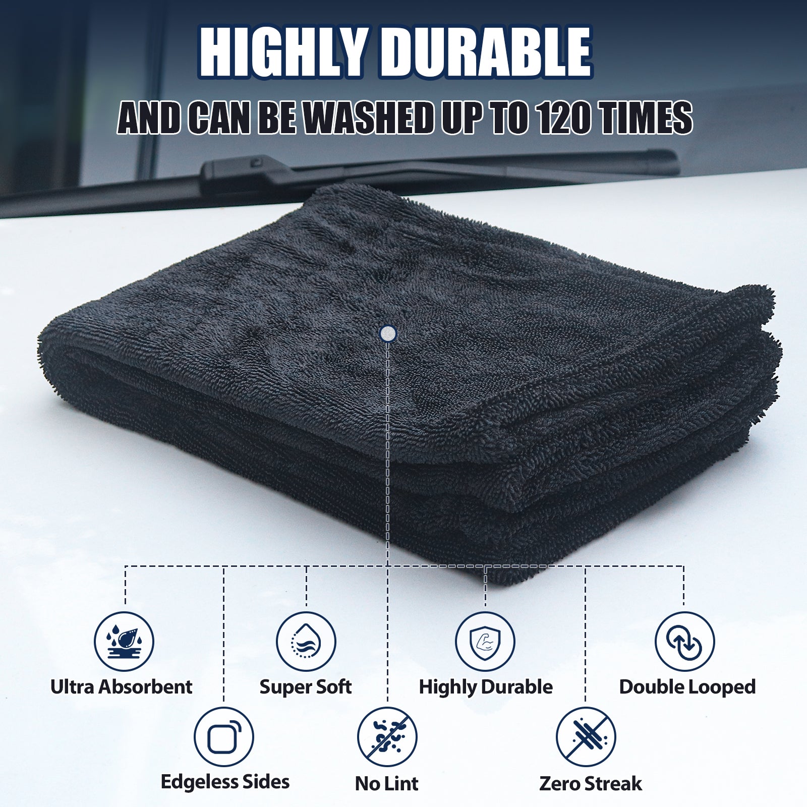 NEATLY XL Pro Car Drying Towel — Black 1300GSM Microfiber (36"×28")