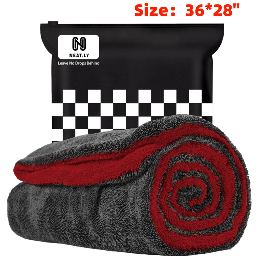NEATLY XL Car Drying Towel — Red/Black 1300GSM Microfiber (36"×28")