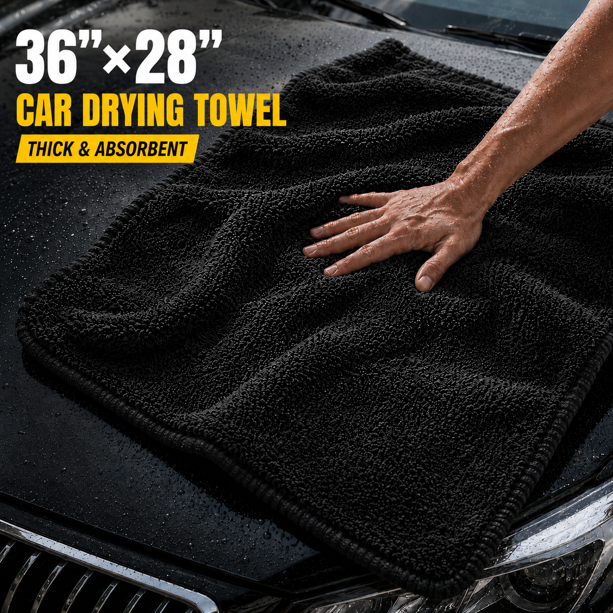 NEATLY XL Pro — 1300GSM Twisted-Loop Car Drying Towel, 36"×28", 820g Heavyweight, 6× More Absorbent, Lint-Free, Zero Water Spots (Black) - Photo 1