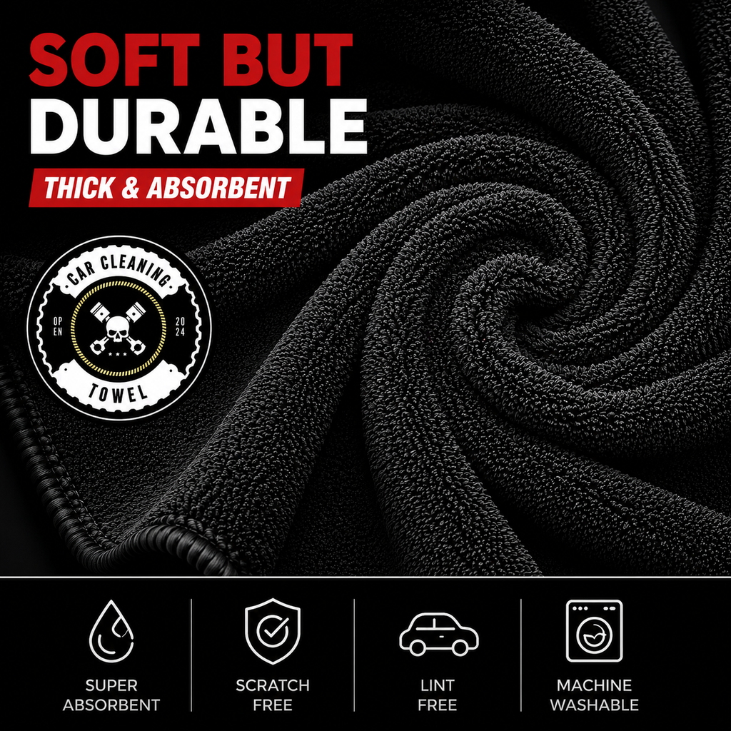 NEATLY XL Pro — 1300GSM Twisted-Loop Car Drying Towel, 36"×28", 820g Heavyweight, 6× More Absorbent, Lint-Free, Zero Water Spots (Black) - Photo 2