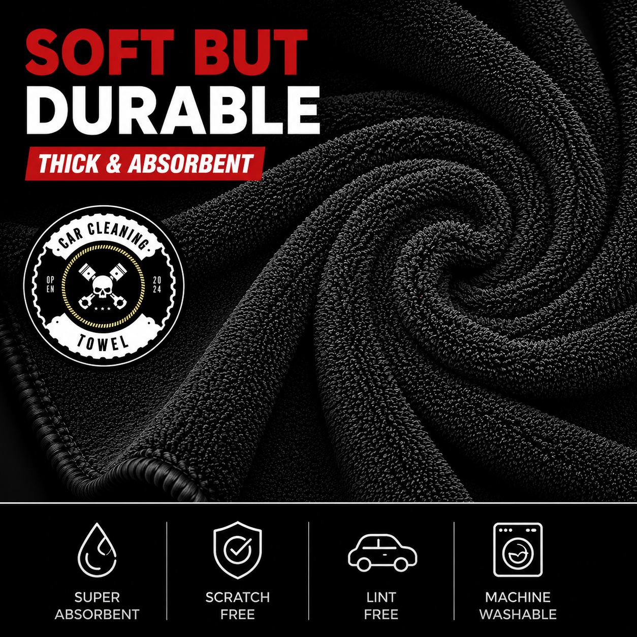 NEATLY XL Pro — 1300GSM Twisted-Loop Car Drying Towel, 36"×28", 820g Heavyweight, 6× More Absorbent, Lint-Free, Zero Water Spots (Black) - Photo 2