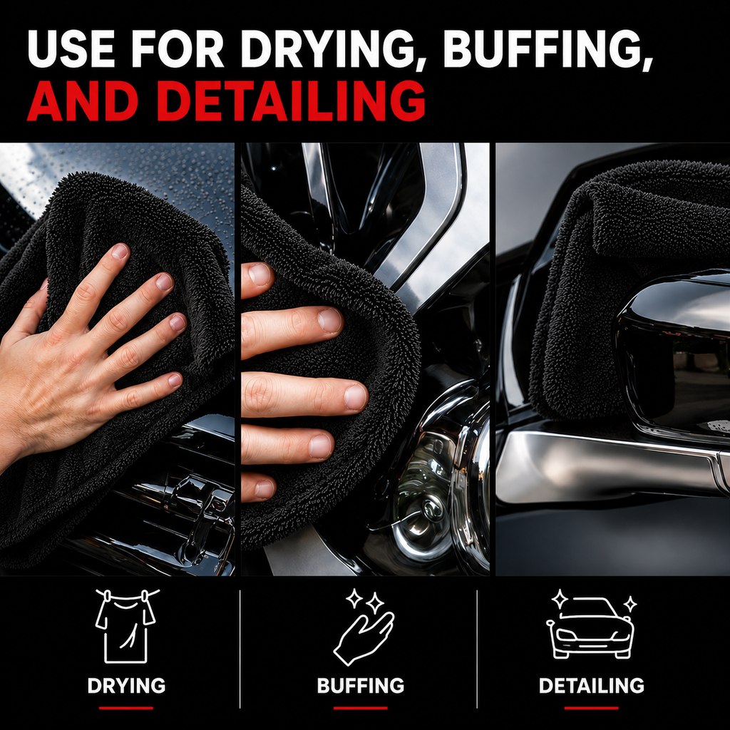 NEATLY XL Pro — 1300GSM Twisted-Loop Car Drying Towel, 36"×28", 820g Heavyweight, 6× More Absorbent, Lint-Free, Zero Water Spots (Black) - Photo 5