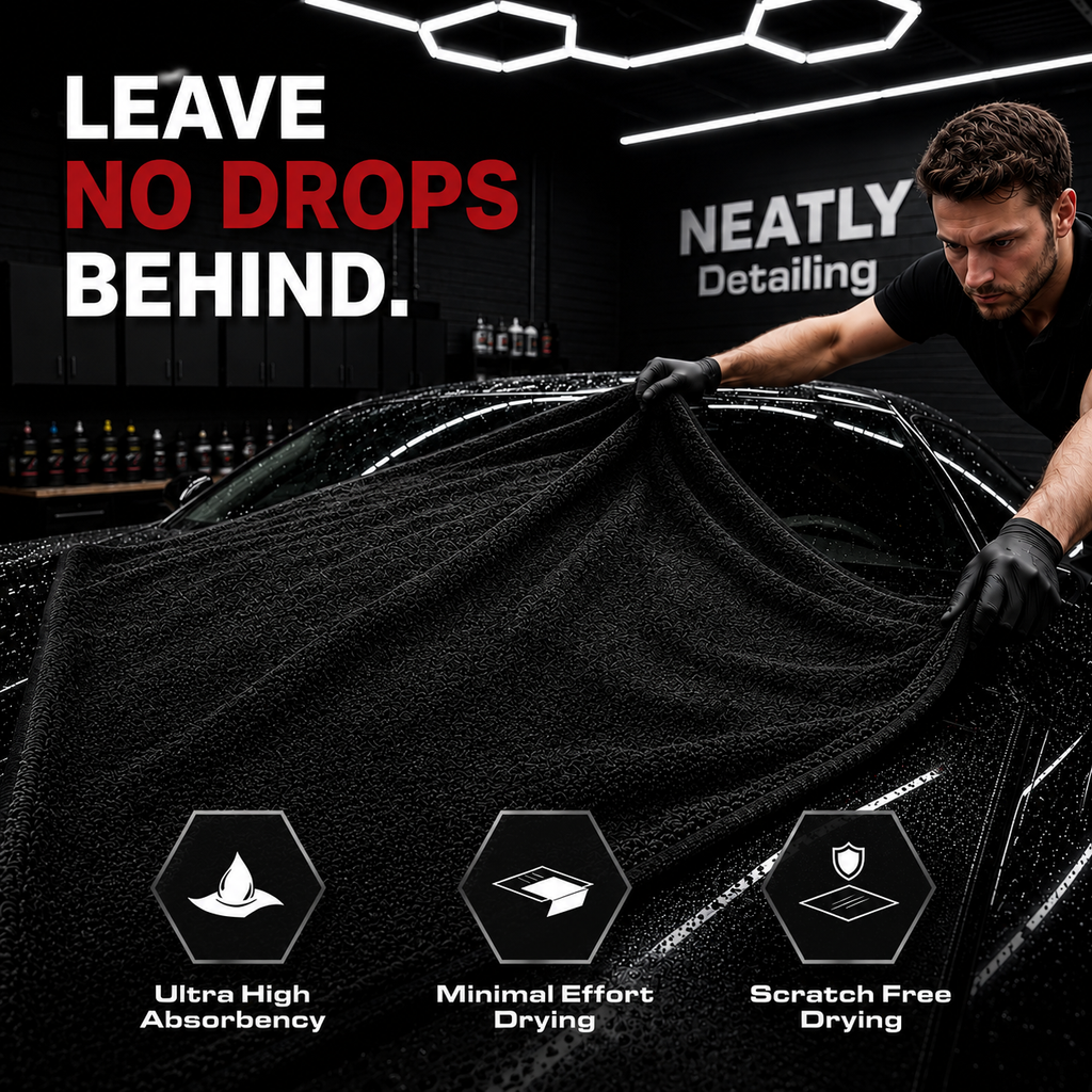 NEATLY XL Pro — 1300GSM Twisted-Loop Car Drying Towel, 36"×28", 820g Heavyweight, 6× More Absorbent, Lint-Free, Zero Water Spots (Black) - Photo 7