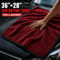 NEATLY XL Pro — 1300GSM Korean Microfiber Drying Towel, 36"×28", 820g, Edgeless Satin Border, 500+ Wash Durability (Black/Red)